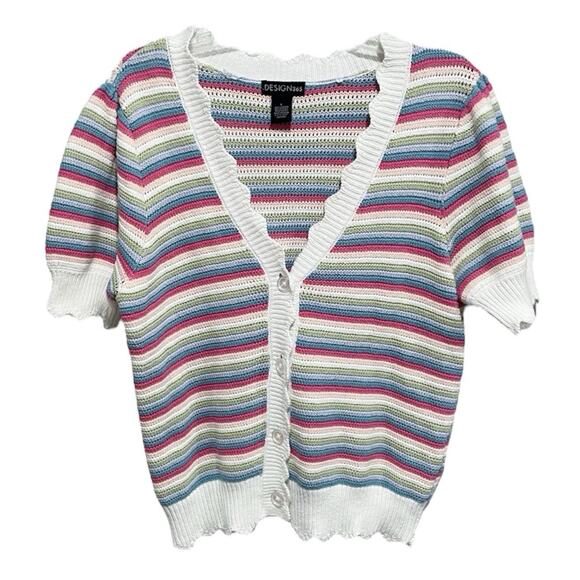 Soft Girl Design History 365 Rainbow Knit Cardigan Sweater Large Retro Striped - Picture 1 of 5